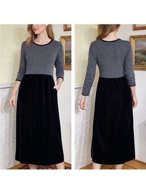 Talbots Petites Grey & Black Velvet Maxi Dress